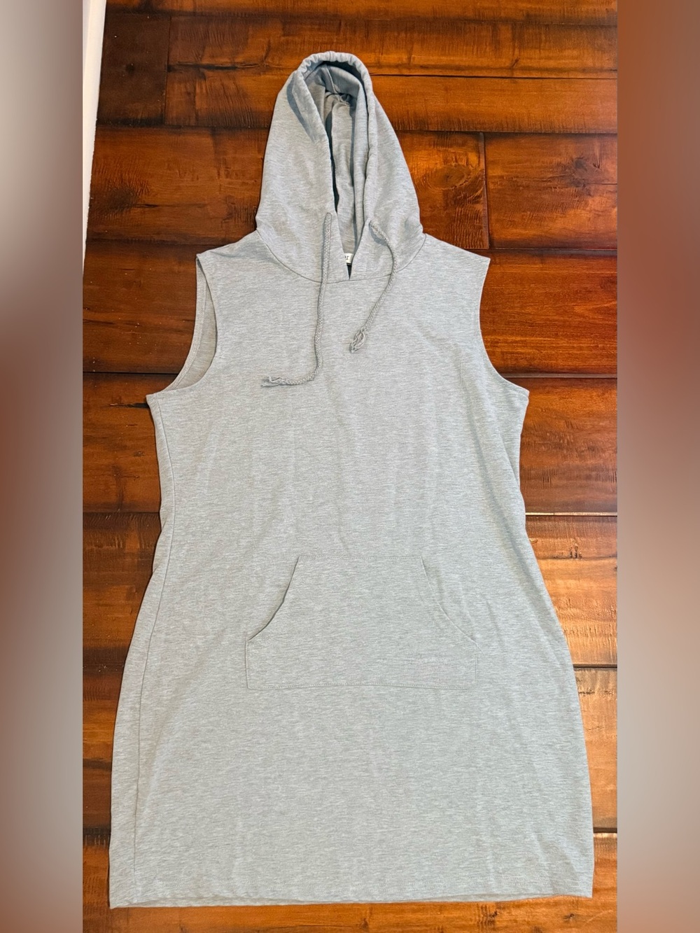 Sleeveless Hooded Dress with Kangaroo Pocket - Light Gray